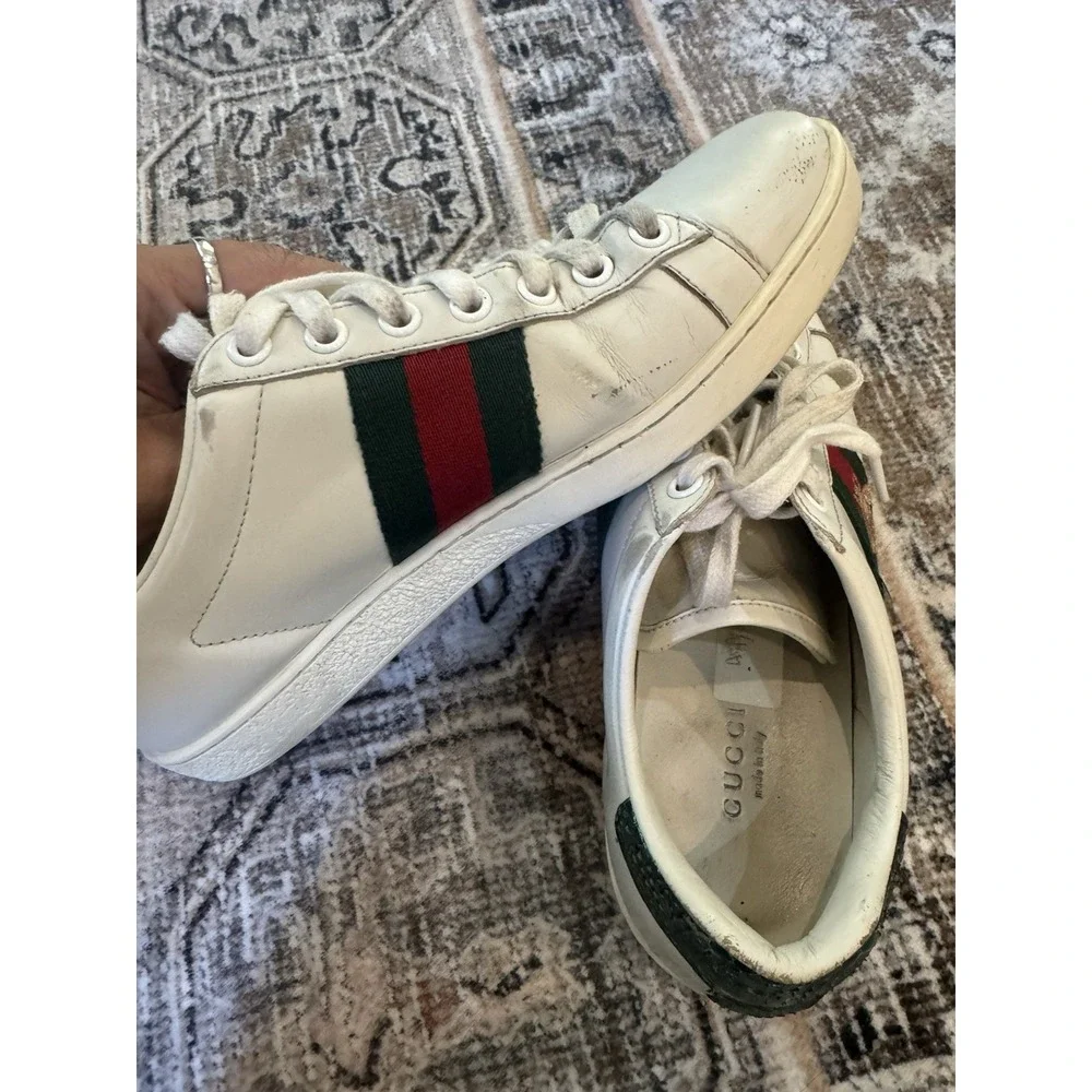 Gucci Ace Green Crocodile White Leather Shoes Sneakers Size 36